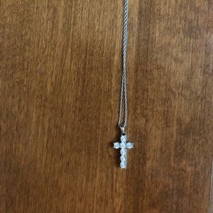 Diamond cross pendant necklace in sterling silver